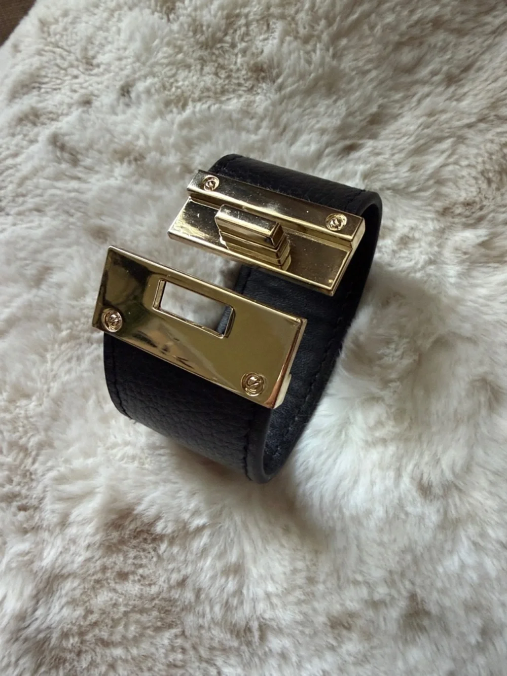 Black Faux Leather Cuff Bracelet With Gold-Tone Clasp (NWOT)